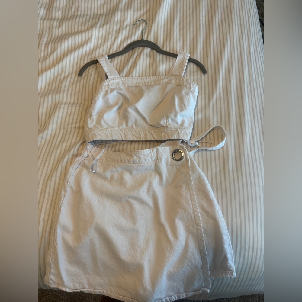 White Crop Top and Skirt Set